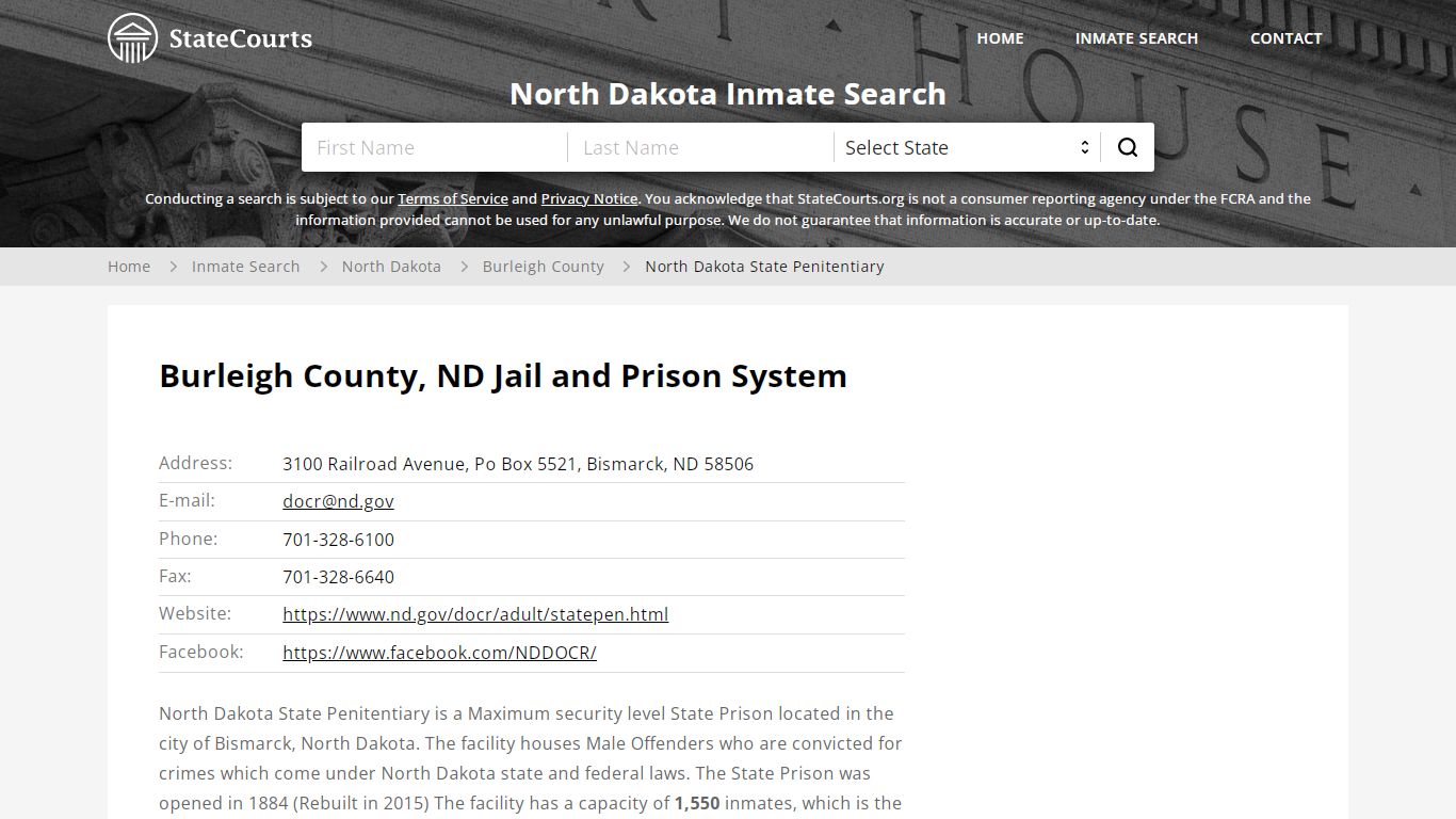 North Dakota State Penitentiary Inmate Records Search ...